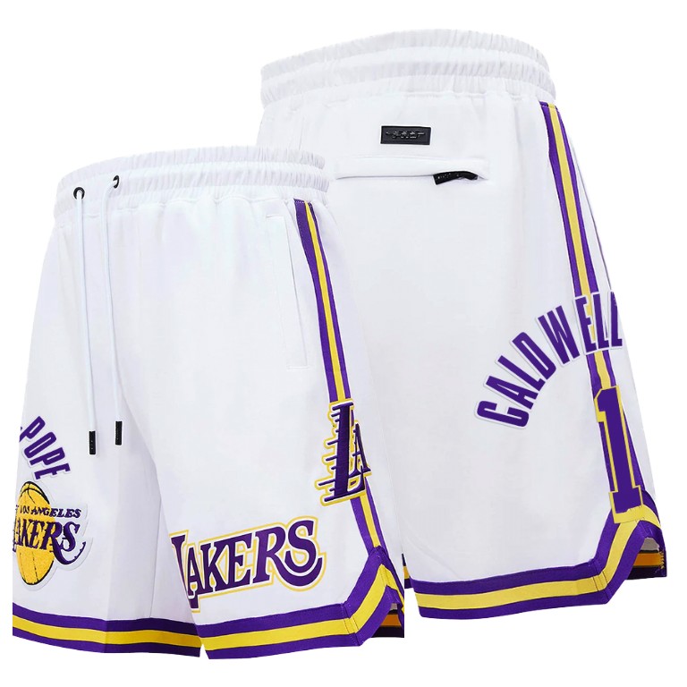 Men's Los Angeles Lakers Kentavious Caldwell-Pope #1 NBA Pro Standard Chenille Icon Edition White Basketball Shorts FVB3183YS